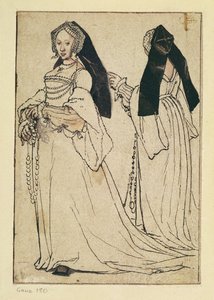 イギリスのフードを身に着けている女性の二つの見解、1528-30年頃 作： Hans Holbein der Jüngere