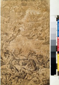 最後の審判。 Hans Rottenhammer、Groin (1564-1625) による描画。 紙にグリザイユ、53.7 x 31.6 cm、1590 年頃。ドイツの芸術、マニエリスム。 プーシキン美術館、モスクワ。 作： Hans I or Johann Rottenhammer
