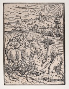 The Dance of Deathの農民またはPloughman、ca。 1526年、1538年に出版。 作： Hans Lützelburger