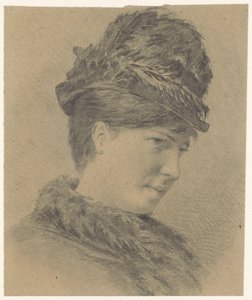 肖像画, の, a, 若い女性, ∥で∥, 帽子, ∥で∥, 羽 作： Hans Makart (possibly)