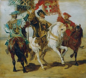 3 つの取り付けられた標準ベアラー 作： Hans Makart