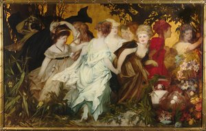 現代のアモレッティ、トリプティク、左パネル、1868 年。 作： Hans Makart