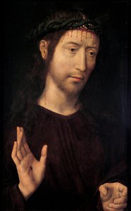 キリストの祝福」パー・メンリング、ハンス（1433/40-1494）。木に油彩、サイズ：53,4x39,1 作： Hans Memling
