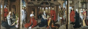 キリスト降誕。賢者の礼拝。寺院でのイエスの贈り物、1479-1480 作： Hans Memling