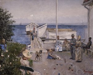 Åsgårdstrand の波止場 (キャンバスに油彩) 作： Hans Olaf Heyerdahl