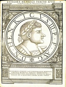 ヘンリー3、ローマ東西の指揮官、古代コインの最も真実な画像から、ルドルフヴィッセンバッハによって彫刻、チューリッヒアンドレアスゲスナーによって印刷