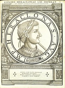 ヘラクロナスは、古代の硬貨のローマの東西の真実の実像から、ルドルフヴィッセンバッハによって彫刻され、チューリッヒのアンドレアスゲスナーによって印刷されました。