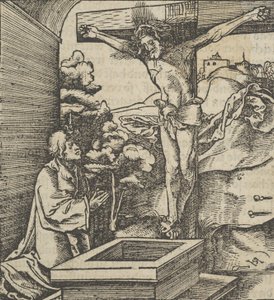 十字架の前で祈る男, from Hymmelwagen auff dem, wer wol Leben..., 1517. 作： ハンス・シャウフェライン（父）