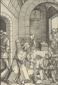 神殿を清めるキリスト、「我らの主イエス・キリストの受難の鏡」より、1507年。 作： Hans Schäufelein the Elder