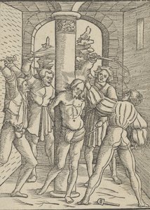 むち打たれるキリスト、『イエス キリストの教義、生涯、受難』より、1537 年。 作： Hans Schäufelein the Elder