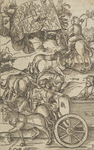 天国へ向かう戦車に乗った高潔な男、Hymmelwagen auff dem, wer wol leb..., 1517. 作： Hans Schäufelein the Elder