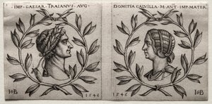 トラヤヌス帝とドミティアカルヴィラの胸像、1546年。 作： Hans Sebald Beham