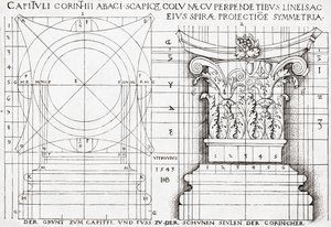 コリント式柱頭の断面図とプロポーション図 作： Hans Sebald Beham