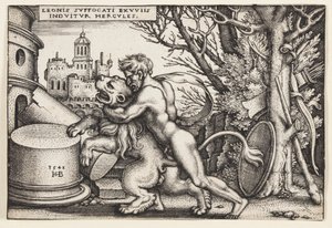 ヘラクレスとネメアのライオン 作： Hans Sebald Beham