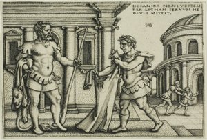 『ヘラクレスの労働』より、ネッススの衣をヘラクレスに届けるリチャス 作： Hans Sebald Beham