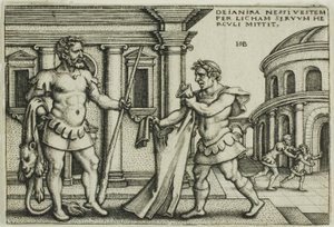 ヘラクレスにネサスの衣を渡すリシャス（『ヘラクレスの大業』より 作： Hans Sebald Beham