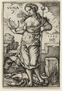 月、プレート 7 から The Seven Planets with the Zodiacs から 作： Hans Sebald Beham