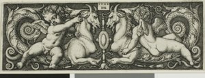 二匹の精霊がキメラ獣に乗ったオーナメント 作： Hans Sebald Beham