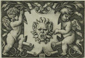 二人の魔人が持つ仮面の飾り 作： Hans Sebald Beham