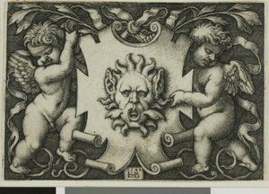 二人の魔人が持つ仮面の飾り 作： Hans Sebald Beham
