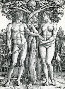 アダムとイブの堕落、1525-27年頃（木版画） 作： Hans Sebald Beham