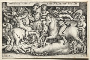 ヘラクレスの労働：トロイを征服するヘラクレス、1545年。 作： Hans Sebald Beham