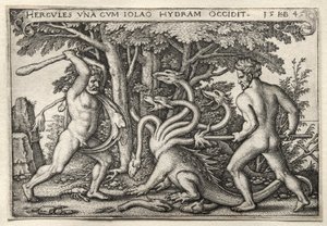 ヘラクレスの労働: ラーネアン ヒドラを殺すヘラクレス 作： Hans Sebald Beham