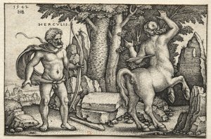 ヘラクレスの労働：ネスキュスを撃つヘラクレス、1542年。 作： Hans Sebald Beham