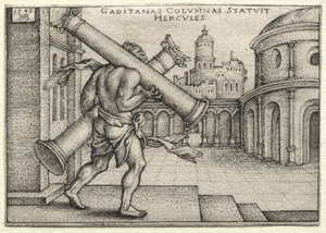 ヘラクレスの労働：ヘラクレスとガデスの柱 作： Hans Sebald Beham