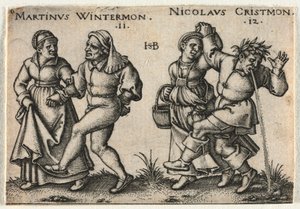 農民の結婚式または十二ヶ月: 11-Martinus Wintermon 12-Nicolaus Cristmon 作： Hans Sebald Beham
