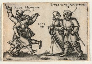 農民の結婚式または12ヶ月：7 Jacob Hewmon 8-Laurencius Augstmon、1546。 作： Hans Sebald Beham