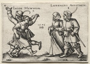 村の結婚式：Jacob Hewmon Lawrencius Augstmon、1546。 作： Hans Sebald Beham