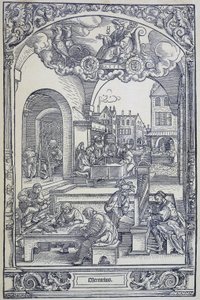 惑星水星と芸術家、学者、技術者、c1535（彫刻） 作： Hans Sebald Beham
