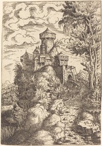 要塞と大階段のある風景、1554年。 作： Hans Sebald Lautensack