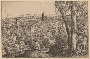Enns の Steyr の眺め、1554 年。 作： Hans Sebald Lautensack