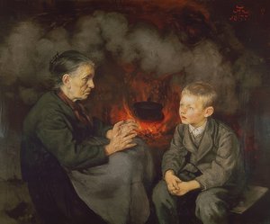 祖母がおとぎ話を語る 作： Hans Thoma