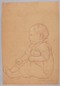 座る子どもの習作、裏面：石に座る老人 作： ハンス・トーマ