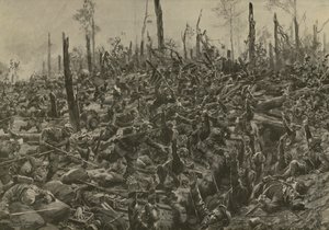 1915 年 7 月 5 日の砲撃後のボア ル プレトルのフランスのブロックハウスと塹壕に対するドイツの攻撃 (リソ) 作： Hans W. (after) Schmidt