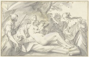 芸術と科学の真っ只中のヴィーナス 作： Hans von Aachen