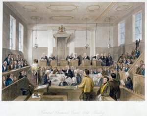 オールド ベイリーの中央刑事裁判所の内部、開廷中の裁判所、ロンドン市、1840 年