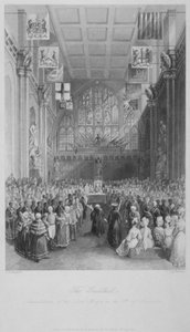 1838年、ロンドン市のギルドホールで行われたロンドン市長の就任式。  