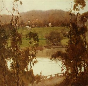 メルボルン近郊のヤラ川にて（水彩画） 作： Harold Brocklebank Herbert