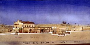 ローマのパパ・ジュリオ邸の柱廊と庭園の眺め 作： Harold Chalton Bradshaw