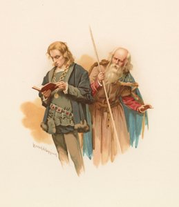 ポロニウスを後ろにしたハムレットの読書 作： Harold Copping