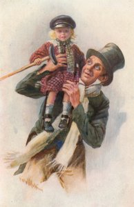チャールズ・ディケンズ著「クリスマス・キャロル」のイラスト（カラーリトグラフ