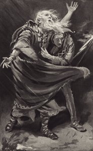 荒れ狂う夜の嵐の怒りにさらされた荒野で、リア王はさまよっていたのですか？ 作： Harold Copping