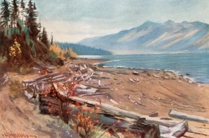クーテネイ湖の岸からの眺め 作： Harold Copping