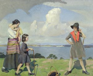 海辺の散歩、ブラックベリーの採集者 作： Harold Harvey