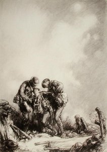 ストレッチャー ベアラー (紙に鉛筆) 作： Harold James Mowat