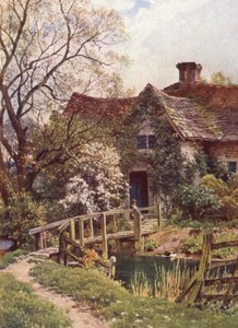 オックリー近くの古代のコテージ（カラーリトグラフ） 作： Harold Sutton Palmer